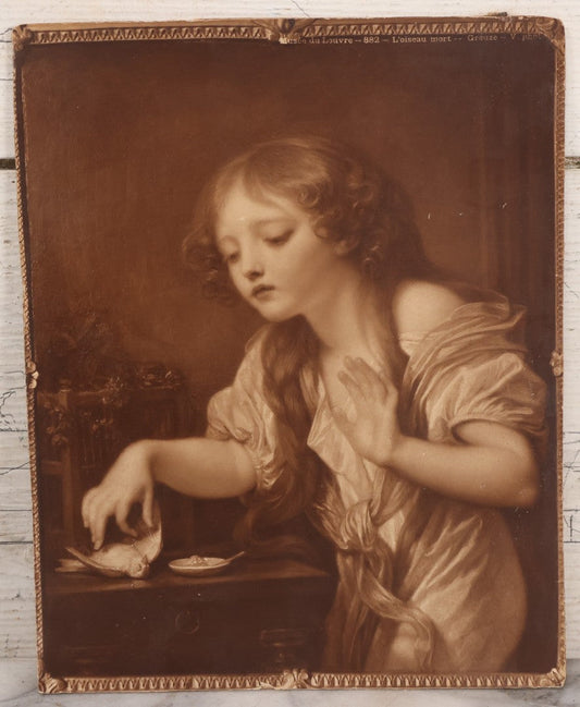 Lot 292 - Antique Photogravure Print After Jean-Baptiste Greuze "L'Oiseau Mort" ("The Dead Bird"), Musée Du Louvre Reproduction No. 882, Circa Late 19th-Early 20th Century