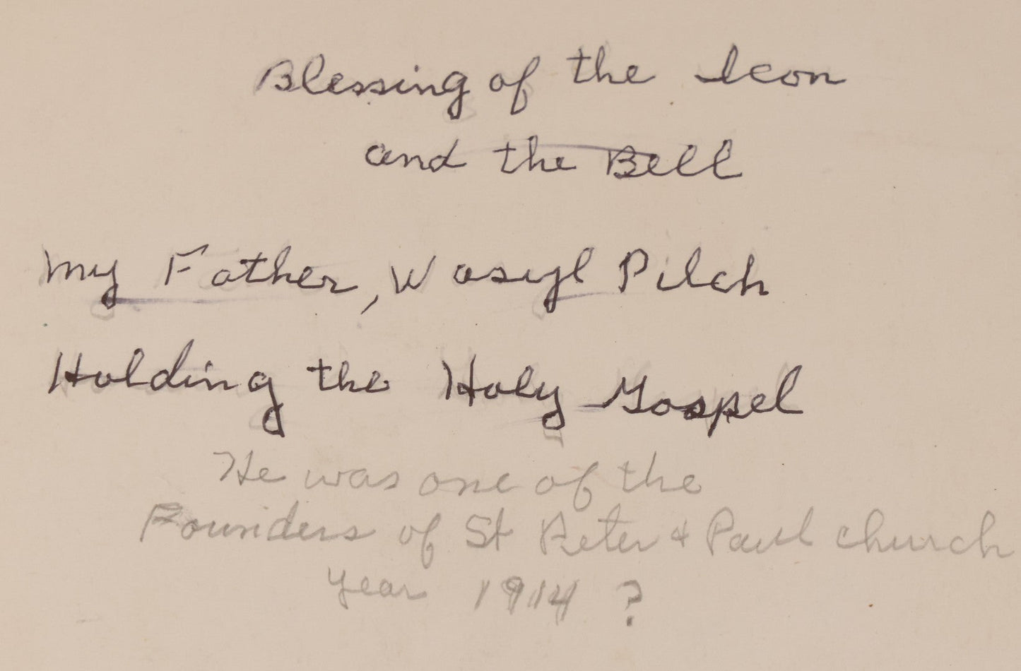 Lot 293 - Antique Unmounted Photograph Depicting Priest And Churchgoers Holding Banners Before Large Icon And Bell, Circa 1914, Handwritten Note On Verso Identifies Wasyl Pilch Holding Gospel, Founder Of St. Peter & Paul Church