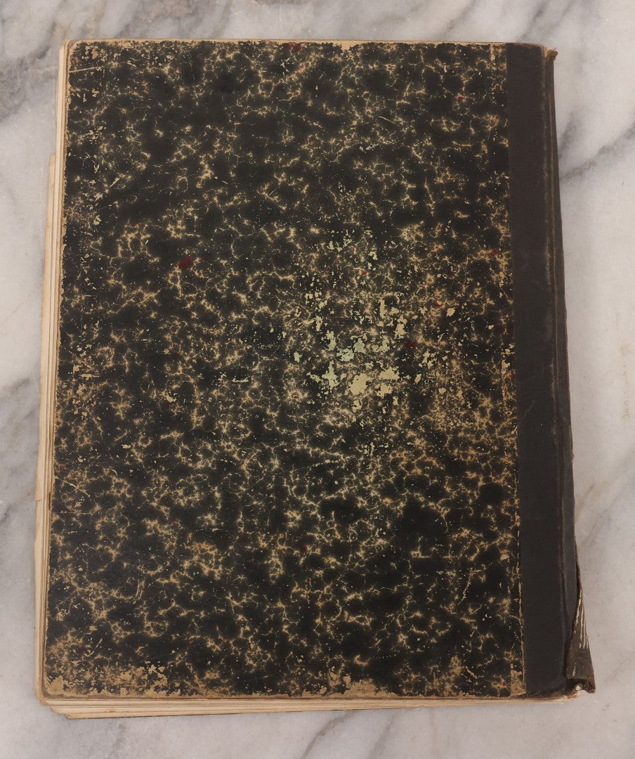 Lot 294 - Antique Scrapbook With Clipped Logos, Seals, And Institutional Names From Colleges, Hotels, Clubs, Banks, Government Offices, And More, Arranged By Color Throughout 20+ Pages, Marbled Cover Boards
