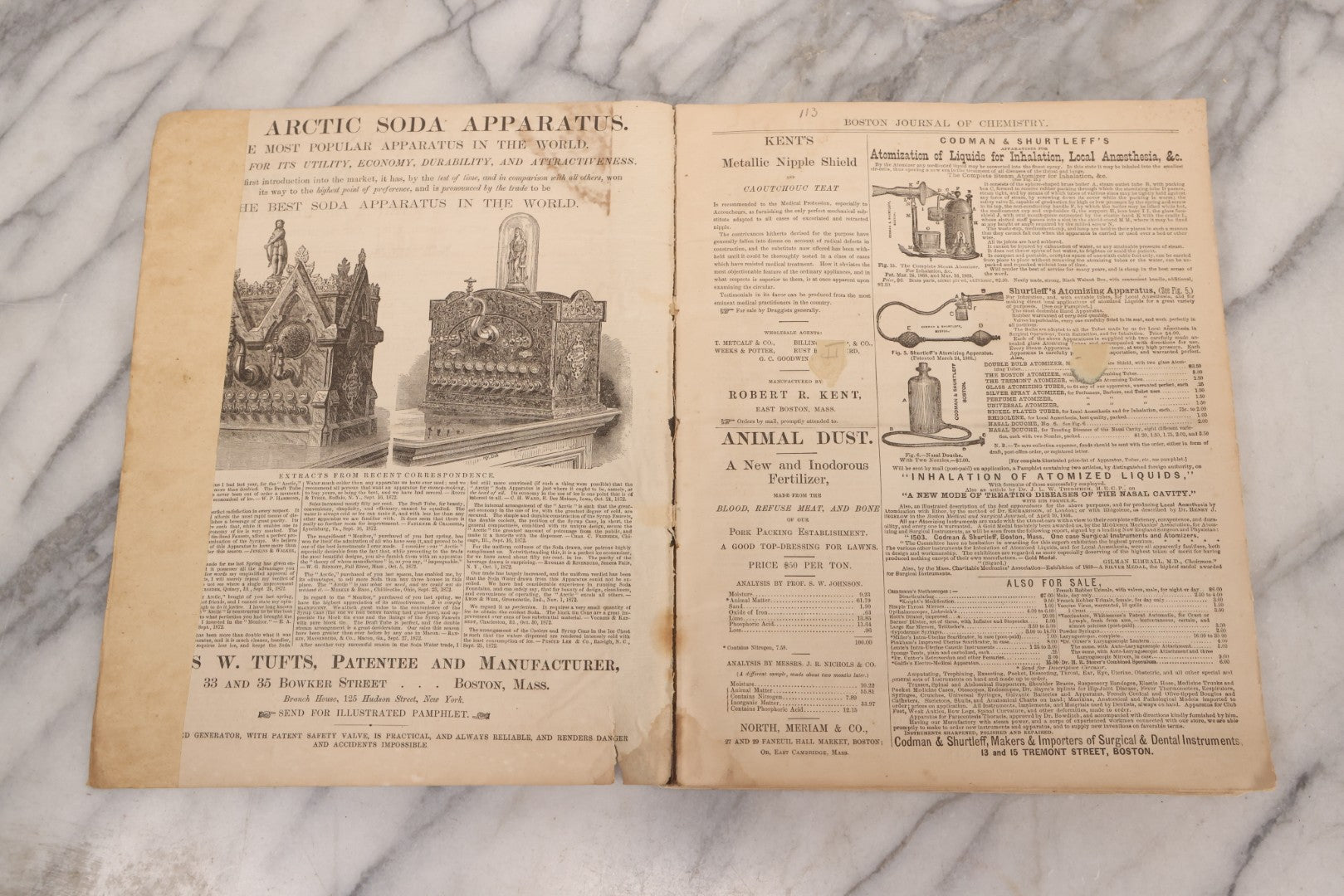Lot 295 - Antique Bound Compendium "The Boston Journal Of Chemistry" Containing Issues From January 1873 To June 1874, Published By Billings, Clapp, And Company, Boston, Edited By James R. Nichols, M.D.