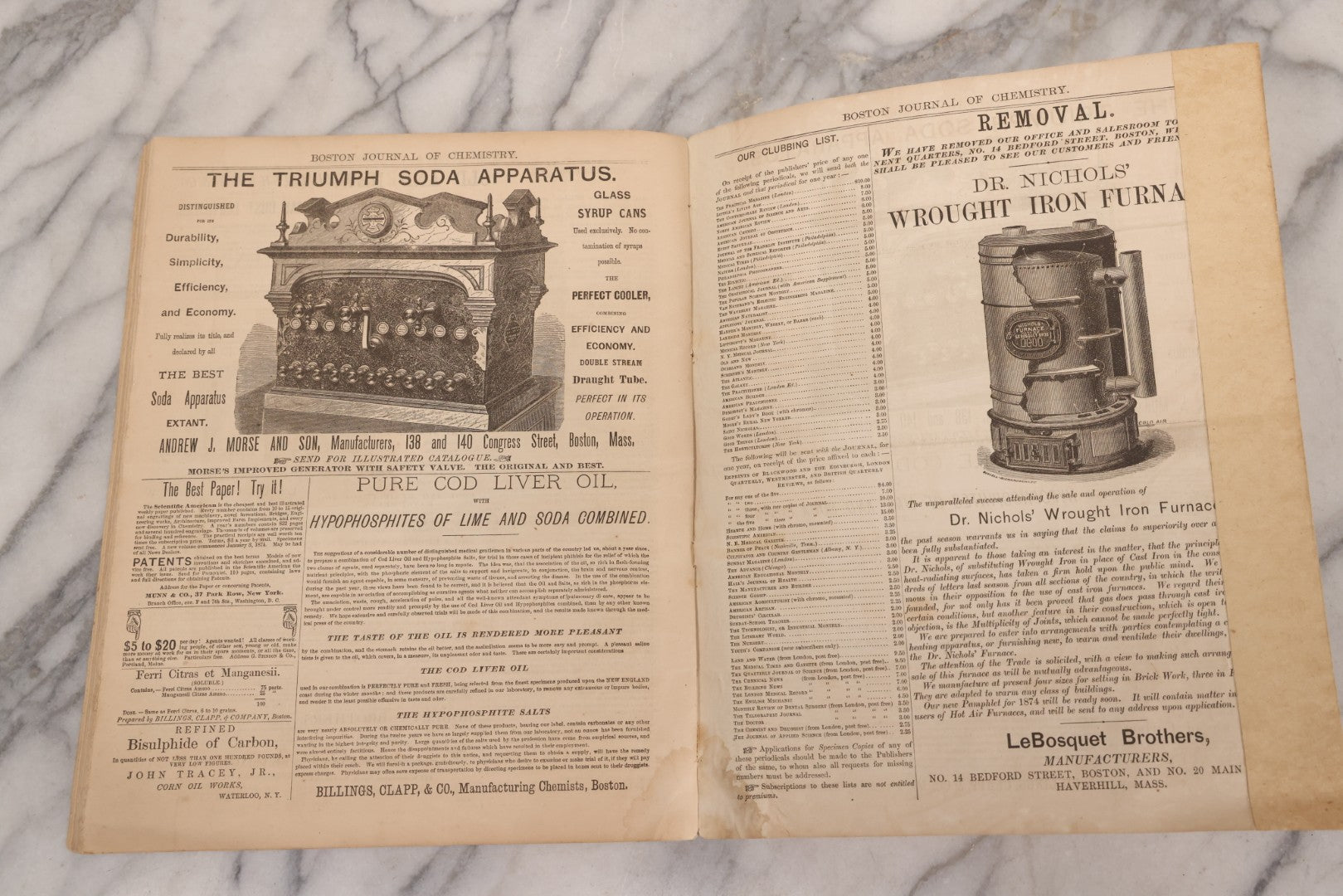 Lot 295 - Antique Bound Compendium "The Boston Journal Of Chemistry" Containing Issues From January 1873 To June 1874, Published By Billings, Clapp, And Company, Boston, Edited By James R. Nichols, M.D.