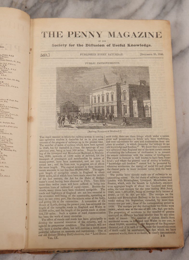 Lot 296 - Antique Bound Compendium "The Penny Magazine Of Society For The Diffusion Of Useful Knowledge" 1840, Published By Charles Knight & Co., London, With Marbled Cover Boards, Numerous Illustrations