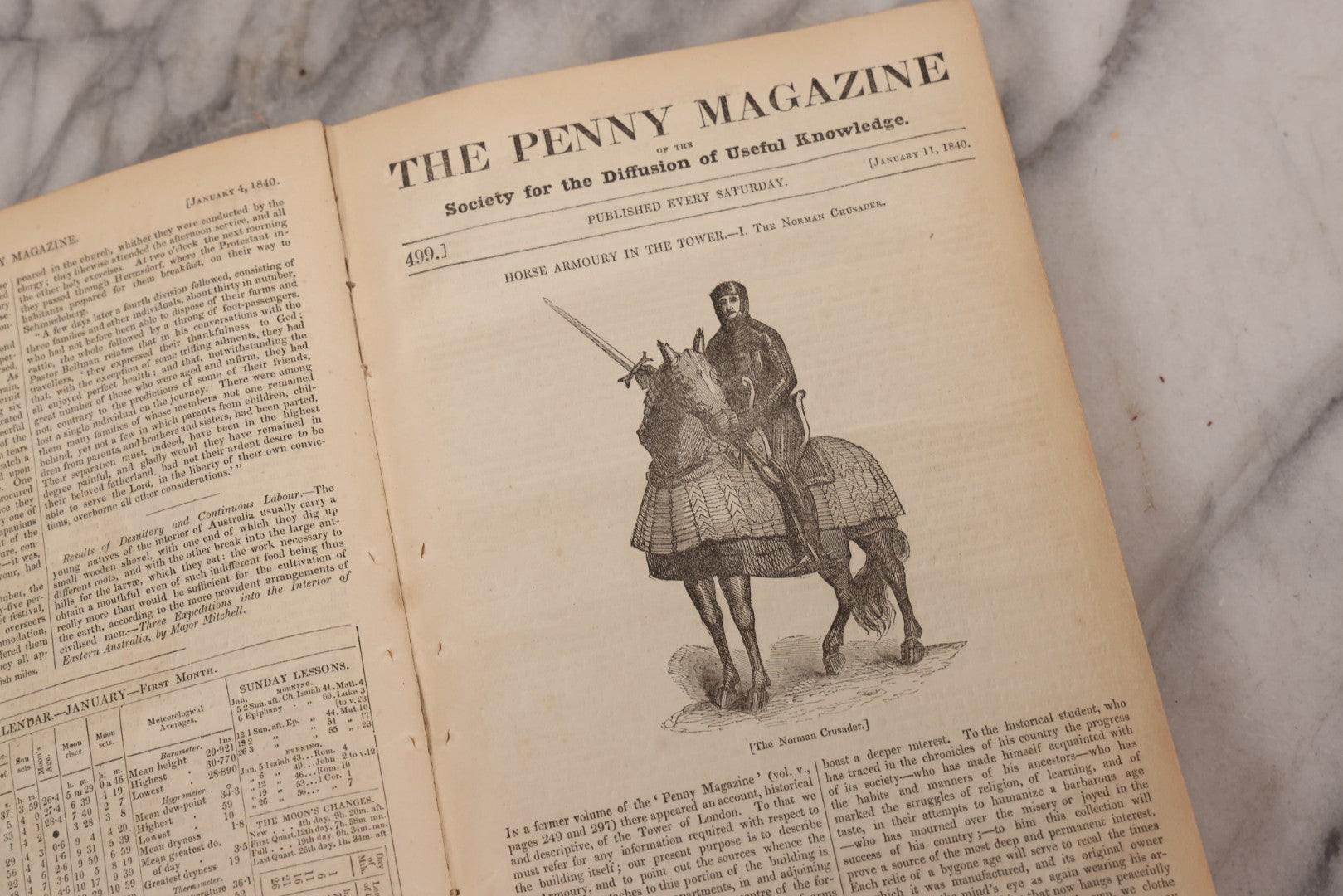 Lot 296 - Antique Bound Compendium "The Penny Magazine Of Society For The Diffusion Of Useful Knowledge" 1840, Published By Charles Knight & Co., London, With Marbled Cover Boards, Numerous Illustrations