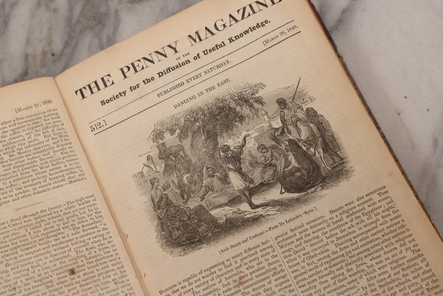 Lot 296 - Antique Bound Compendium "The Penny Magazine Of Society For The Diffusion Of Useful Knowledge" 1840, Published By Charles Knight & Co., London, With Marbled Cover Boards, Numerous Illustrations