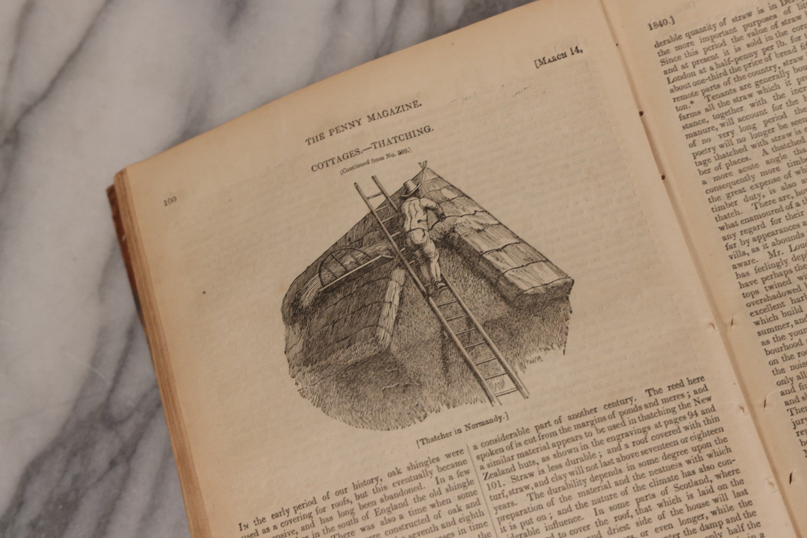 Lot 296 - Antique Bound Compendium "The Penny Magazine Of Society For The Diffusion Of Useful Knowledge" 1840, Published By Charles Knight & Co., London, With Marbled Cover Boards, Numerous Illustrations