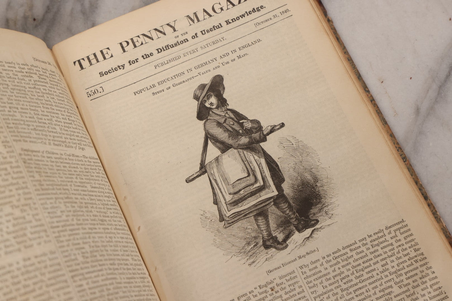 Lot 296 - Antique Bound Compendium "The Penny Magazine Of Society For The Diffusion Of Useful Knowledge" 1840, Published By Charles Knight & Co., London, With Marbled Cover Boards, Numerous Illustrations