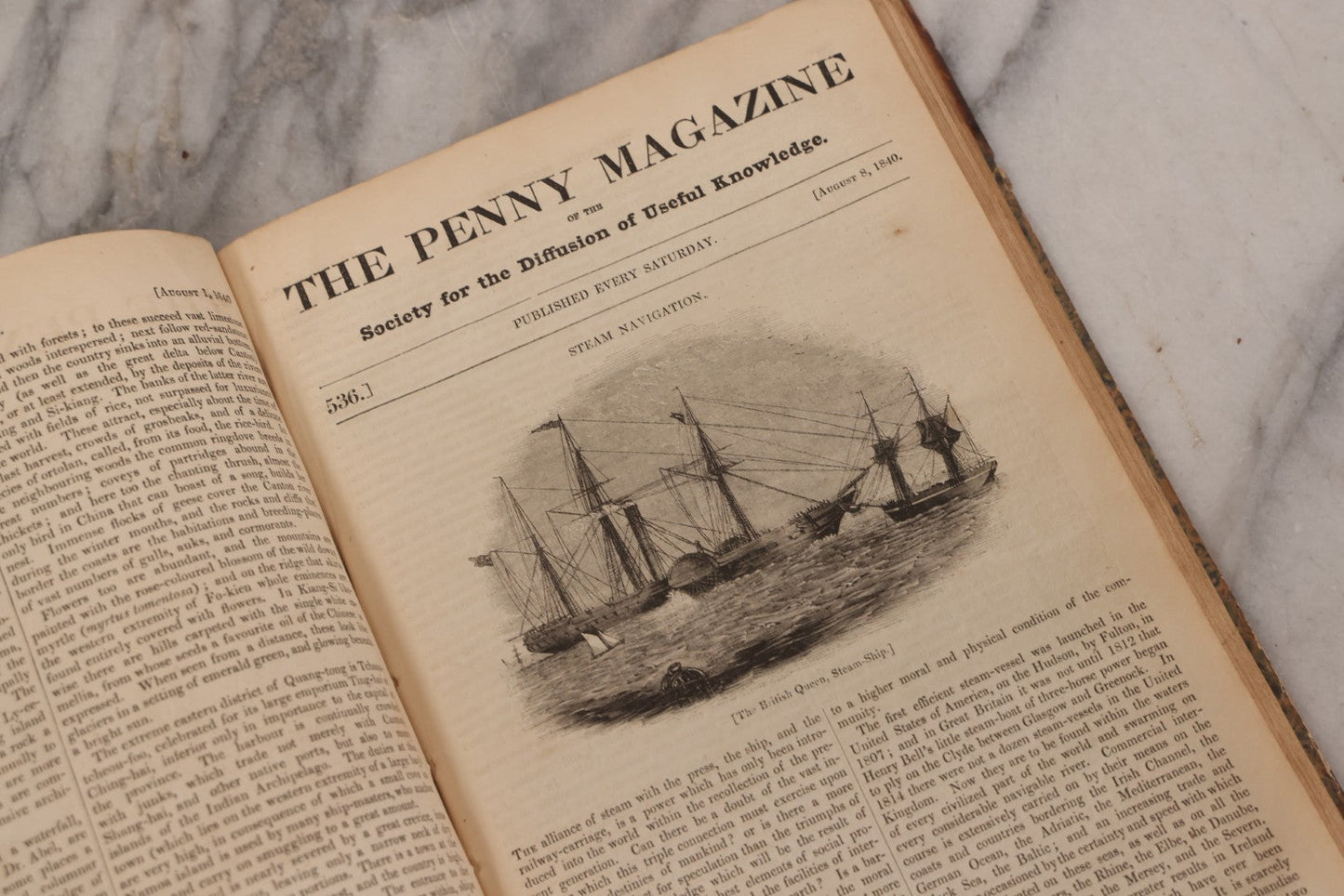 Lot 296 - Antique Bound Compendium "The Penny Magazine Of Society For The Diffusion Of Useful Knowledge" 1840, Published By Charles Knight & Co., London, With Marbled Cover Boards, Numerous Illustrations