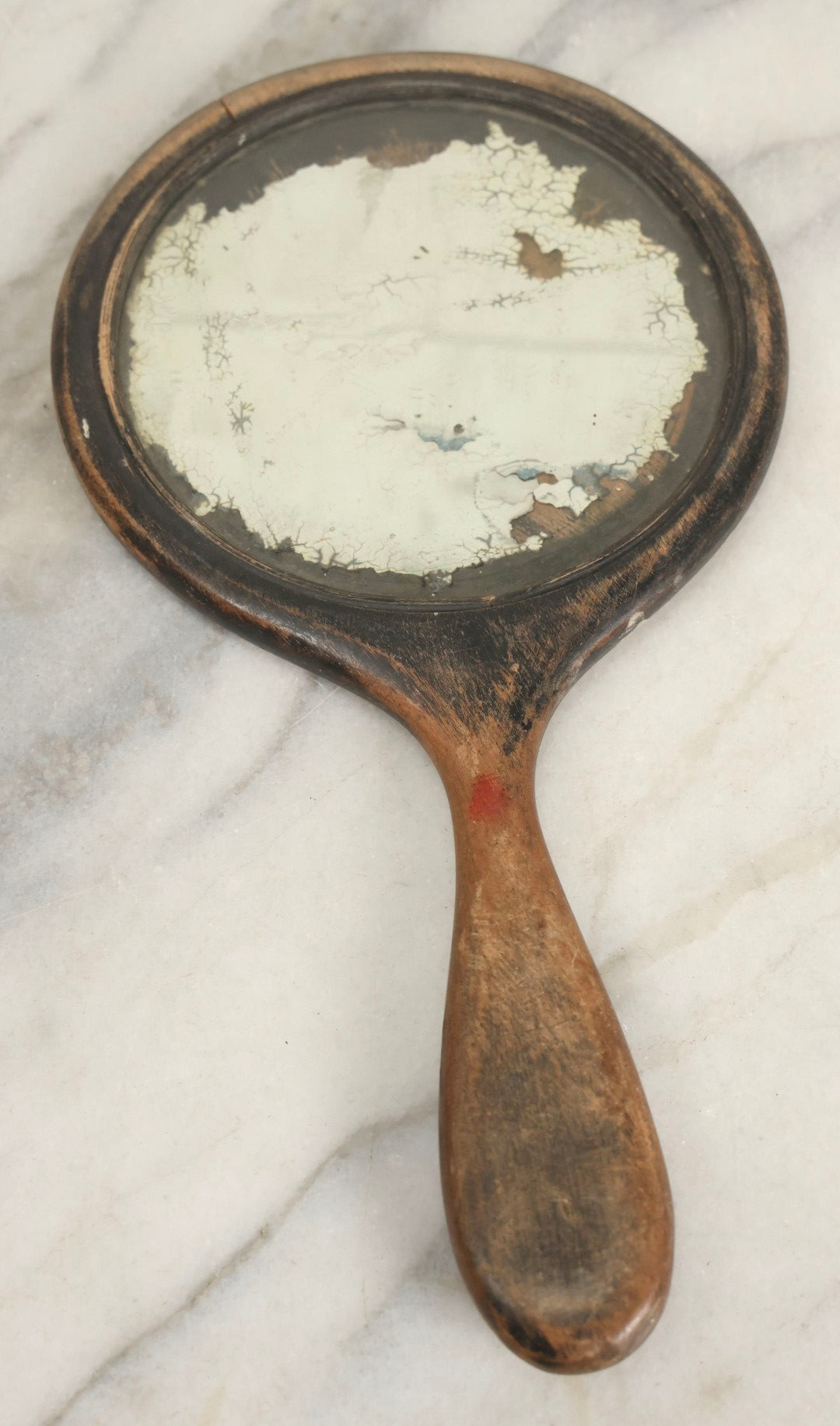 Lot 299 - Grouping Of 4 Vintage And Antique Wooden Boxes And Vanity Items Including Pyrography Box, Hand Mirror, Indian Carved Box, And Remington Rand Case