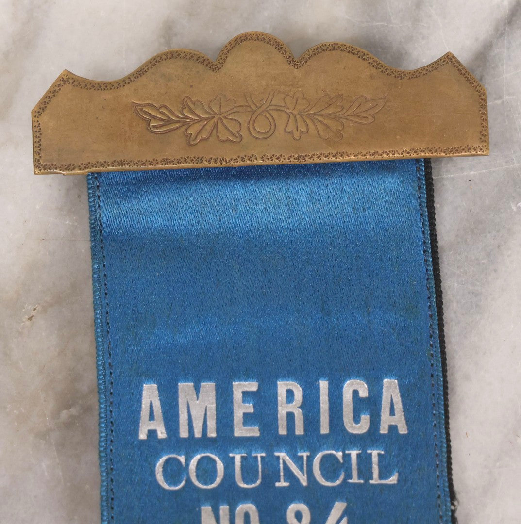 Lot 301 - Antique United American Mechanics U.A.M. Memorial Ribbon, America Council No. 84, Montville, Connecticut, With Masonic Symbols And American Flag, Circa Late 19th-Early 20th Century