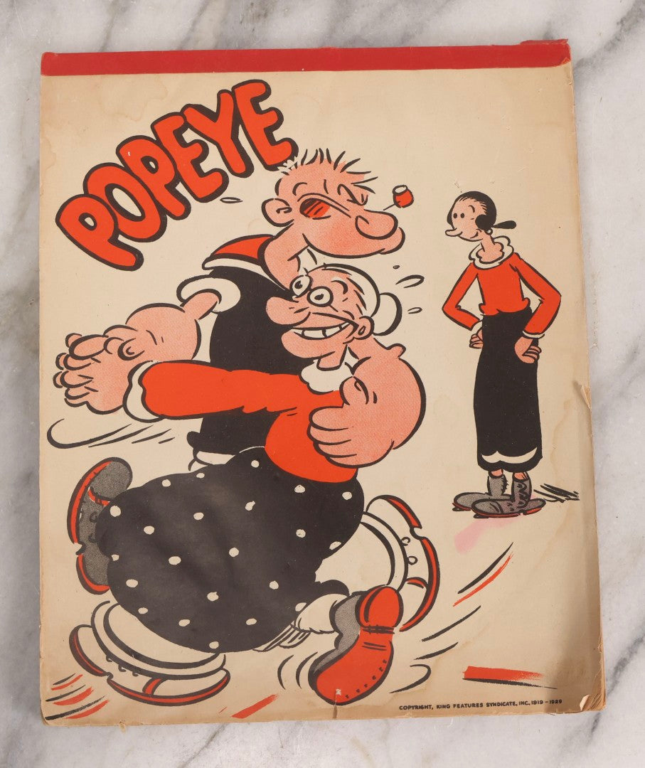 Lot 304 - Vintage Popeye And Friends Lined Notebook, King Features Syndicate Licensed School Tablet With Comic Strip Characters, Copyright 1929