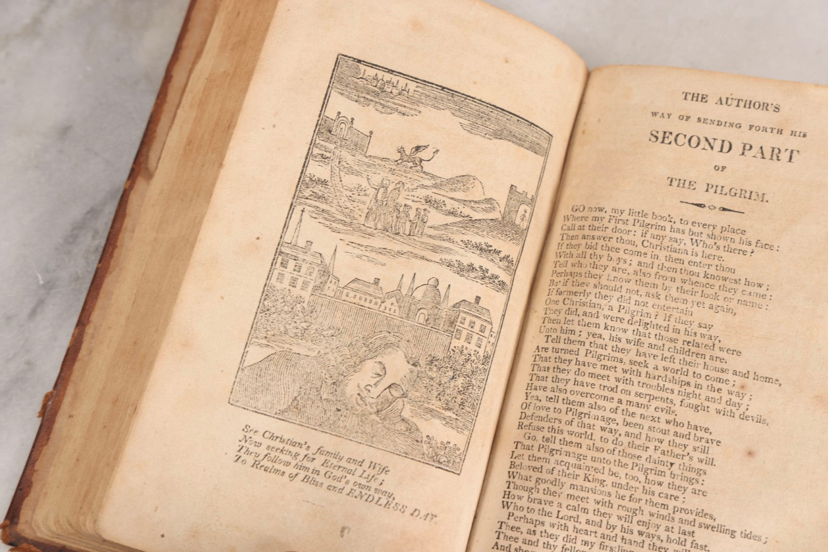Lot 307 - "The Pilgrim's Progress From This World To, That Which Is To Come" Antique Illustrated Christian Allegory Book By John Bunyan, Published By Isaiah Thomas, Junior, Boston, Printed By E. Merriam & Co., 1817