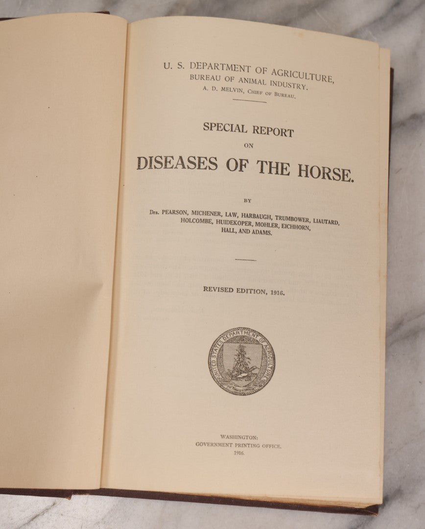 Lot 314 - "Diseases Of The Horse" Antique Veterinary Reference Book With Chromolithograph Plates, U.S. Department Of Agriculture, Government Printing Office, Washington, 1916