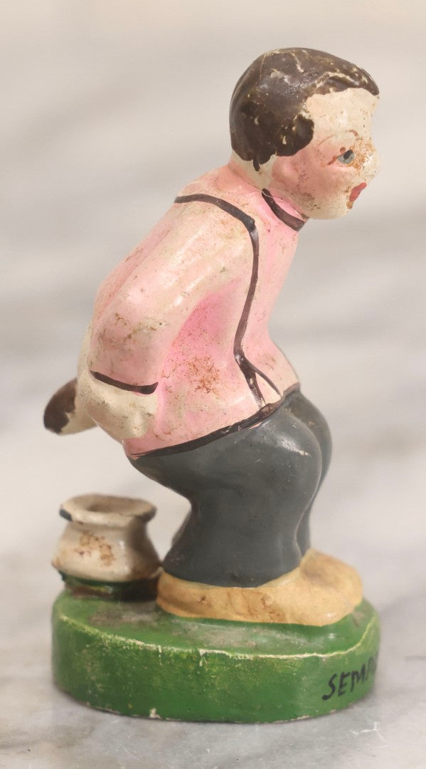 Lot 321 - Vintage Chalkware Novelty Figure Of Boy On Chamber Pot, Portuguese Title "Sempre Saiu" ("Always Leaves")