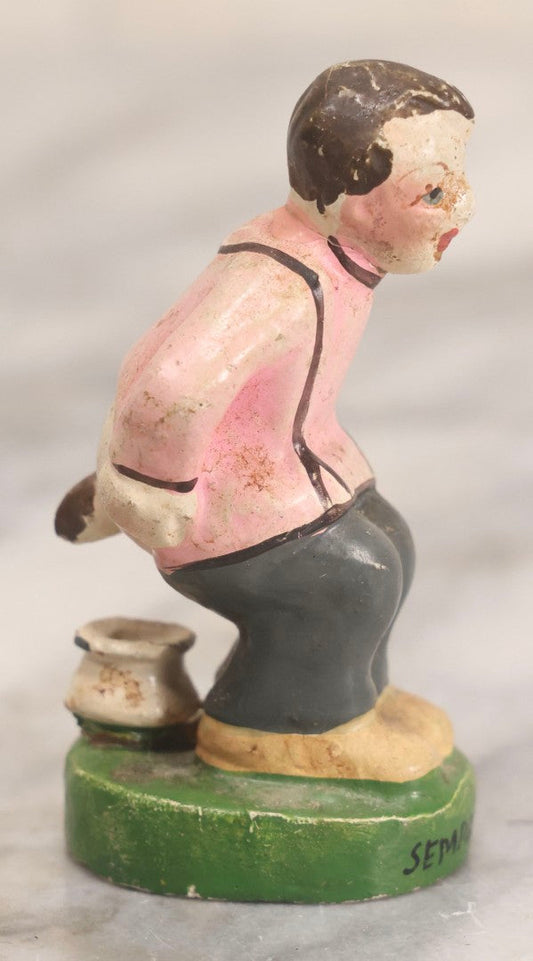 Lot 321 - Vintage Chalkware Novelty Figure Of Boy On Chamber Pot, Portuguese Title "Sempre Saiu" ("Always Leaves")