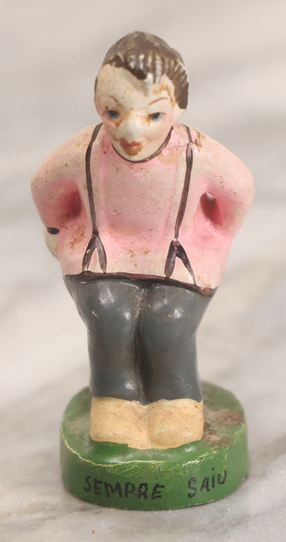 Lot 321 - Vintage Chalkware Novelty Figure Of Boy On Chamber Pot, Portuguese Title "Sempre Saiu" ("Always Leaves")