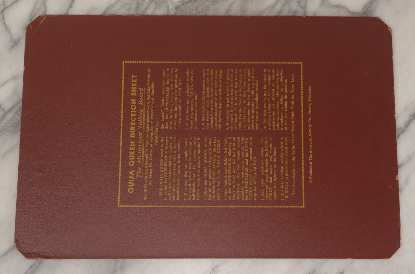 Lot 001 - Vintage Ouija Queen "The Mysterious Talking Board" With Partial Box With Devil Graphics, American Novelty Co., Omaha, Nebraska