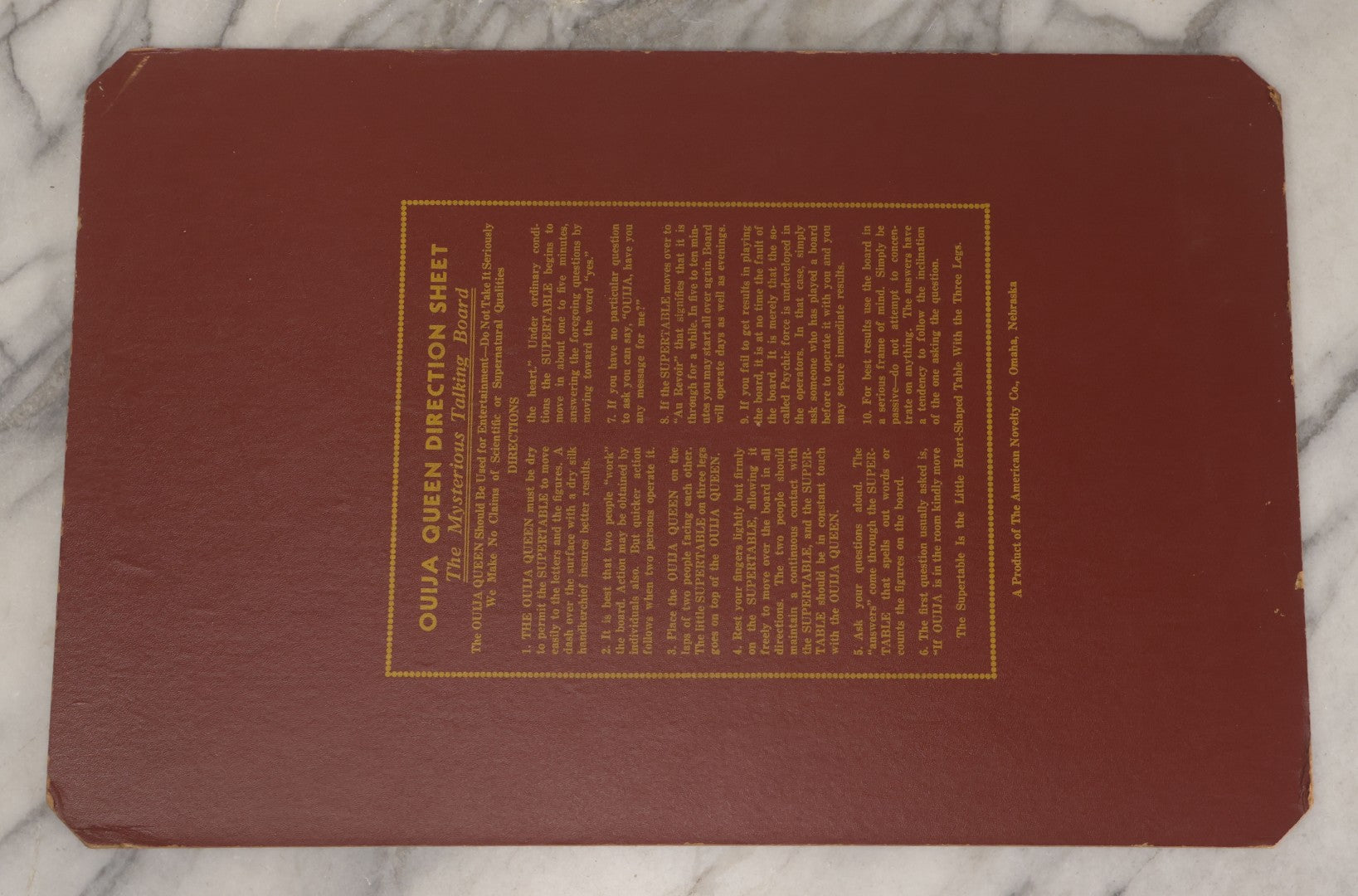 Lot 001 - Vintage Ouija Queen "The Mysterious Talking Board" With Partial Box With Devil Graphics, American Novelty Co., Omaha, Nebraska