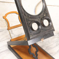 Lot 005 - Antique Black Lacquered Wooden Graphoscope Folding Table Top Stereo Card And Photograph Viewer "Souvenir De Paris", Note Center Lens Has Chip, 6-7/8" x 10-3/4"