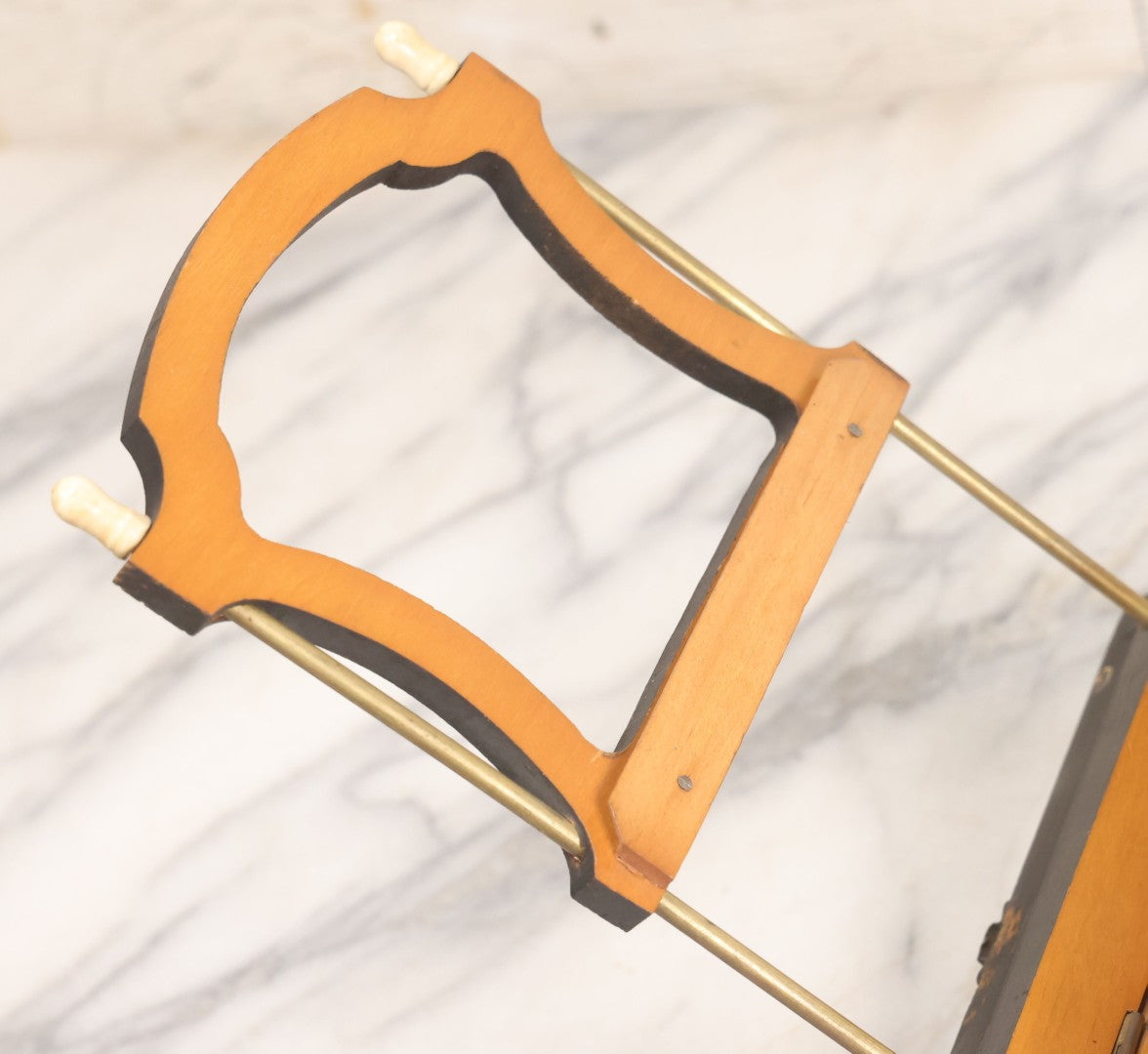 Lot 005 - Antique Black Lacquered Wooden Graphoscope Folding Table Top Stereo Card And Photograph Viewer "Souvenir De Paris", Note Center Lens Has Chip, 6-7/8" x 10-3/4"