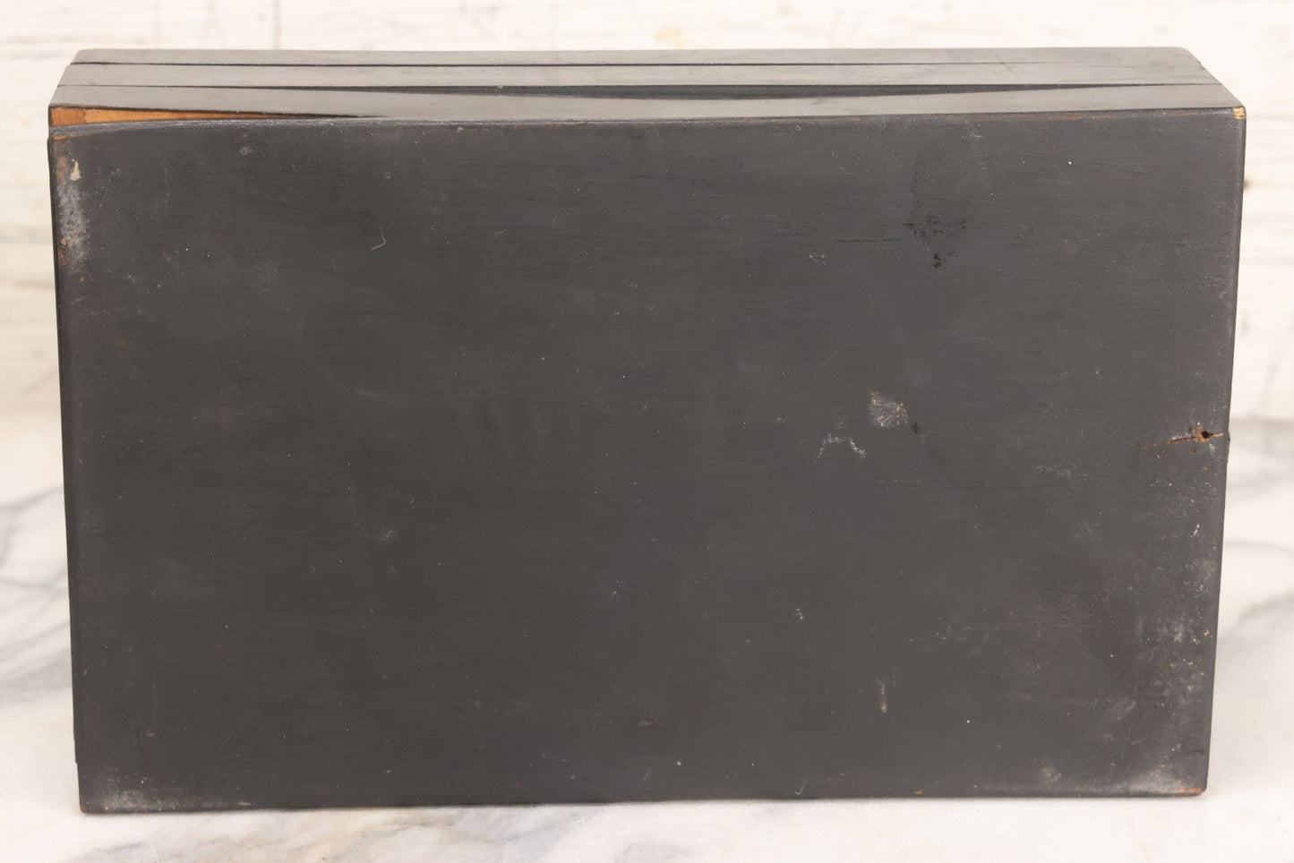 Lot 005 - Antique Black Lacquered Wooden Graphoscope Folding Table Top Stereo Card And Photograph Viewer "Souvenir De Paris", Note Center Lens Has Chip, 6-7/8" x 10-3/4"