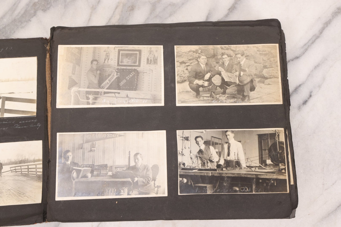 Lot 006 - Important Antique Snapshot Photo Album With 500+ Photographs Depicting American Life Leading Up To World War I, Ohio State University 1913, Great Flood Of 1913, Camp Taliaferro Flight Training, And European Service 1918