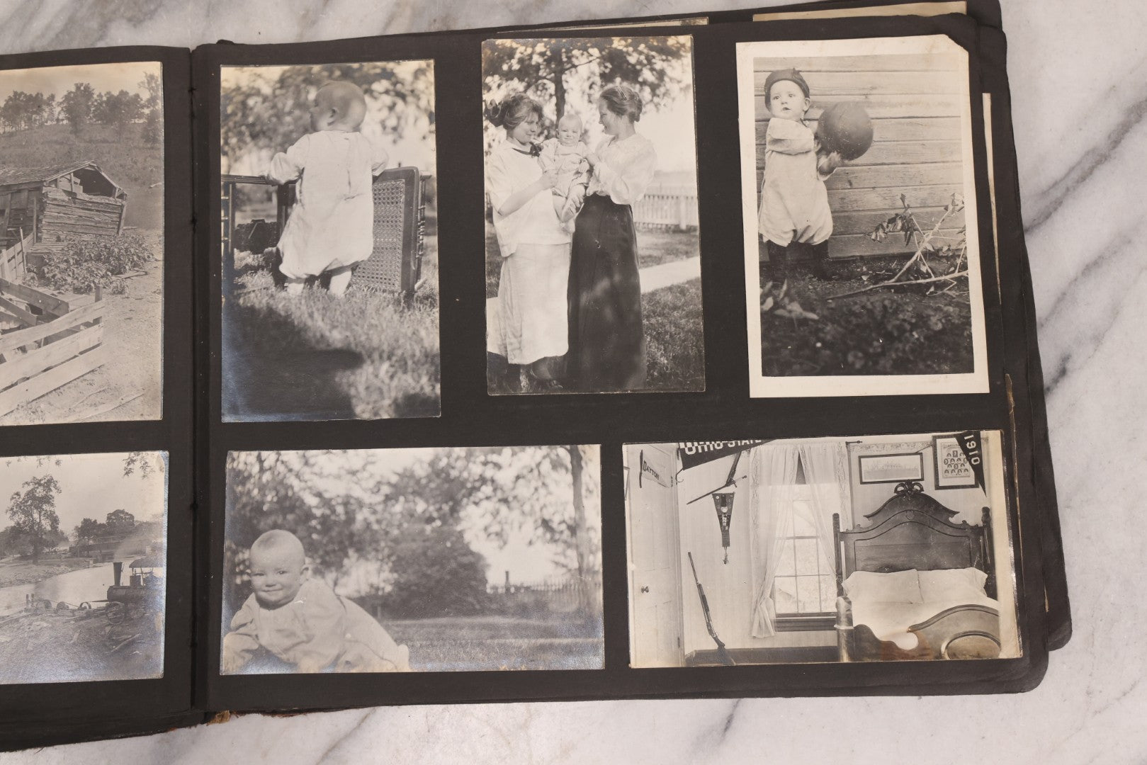 Lot 006 - Important Antique Snapshot Photo Album With 500+ Photographs Depicting American Life Leading Up To World War I, Ohio State University 1913, Great Flood Of 1913, Camp Taliaferro Flight Training, And European Service 1918