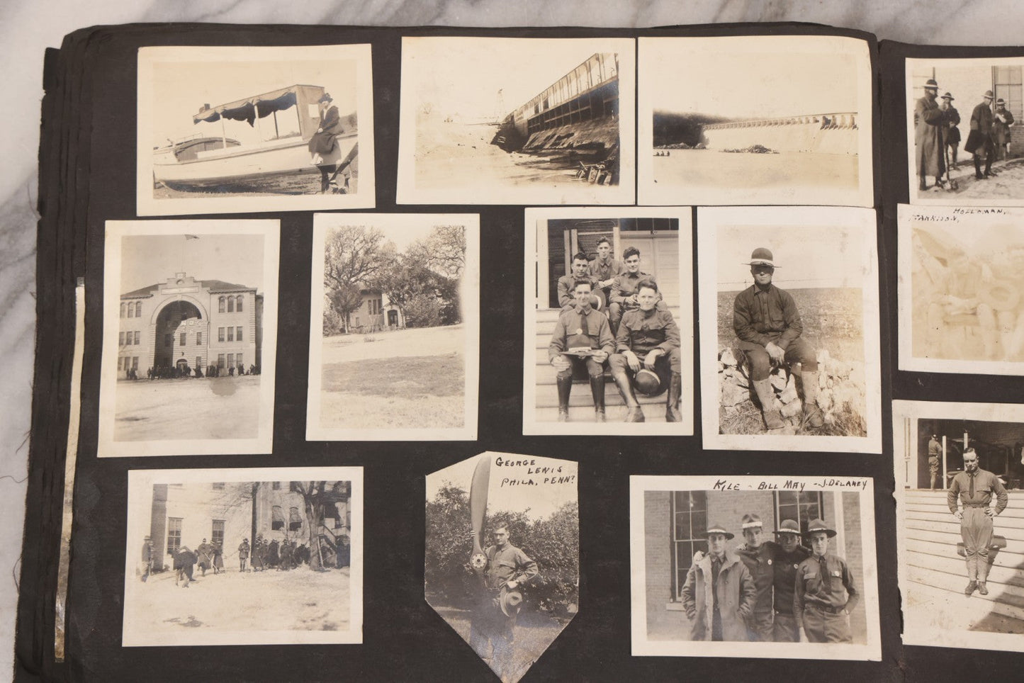Lot 006 - Important Antique Snapshot Photo Album With 500+ Photographs Depicting American Life Leading Up To World War I, Ohio State University 1913, Great Flood Of 1913, Camp Taliaferro Flight Training, And European Service 1918