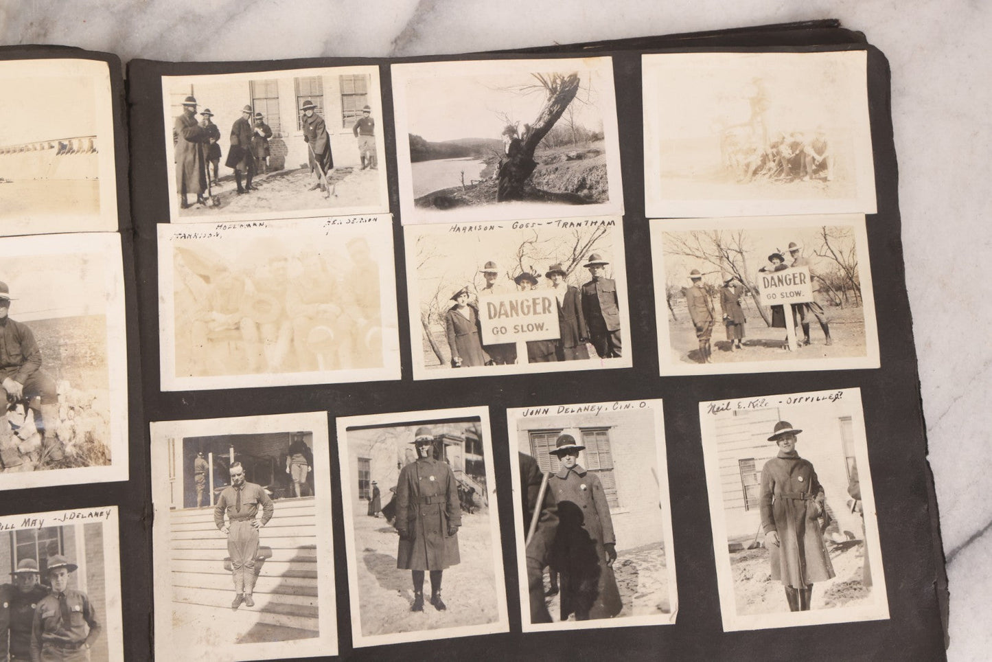 Lot 006 - Important Antique Snapshot Photo Album With 500+ Photographs Depicting American Life Leading Up To World War I, Ohio State University 1913, Great Flood Of 1913, Camp Taliaferro Flight Training, And European Service 1918