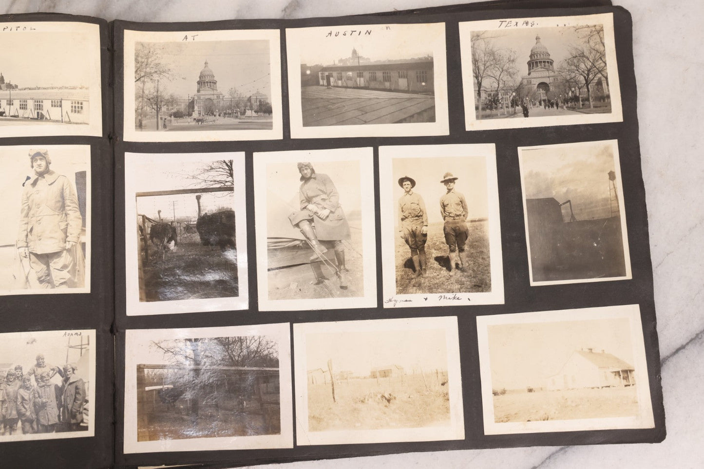 Lot 006 - Important Antique Snapshot Photo Album With 500+ Photographs Depicting American Life Leading Up To World War I, Ohio State University 1913, Great Flood Of 1913, Camp Taliaferro Flight Training, And European Service 1918