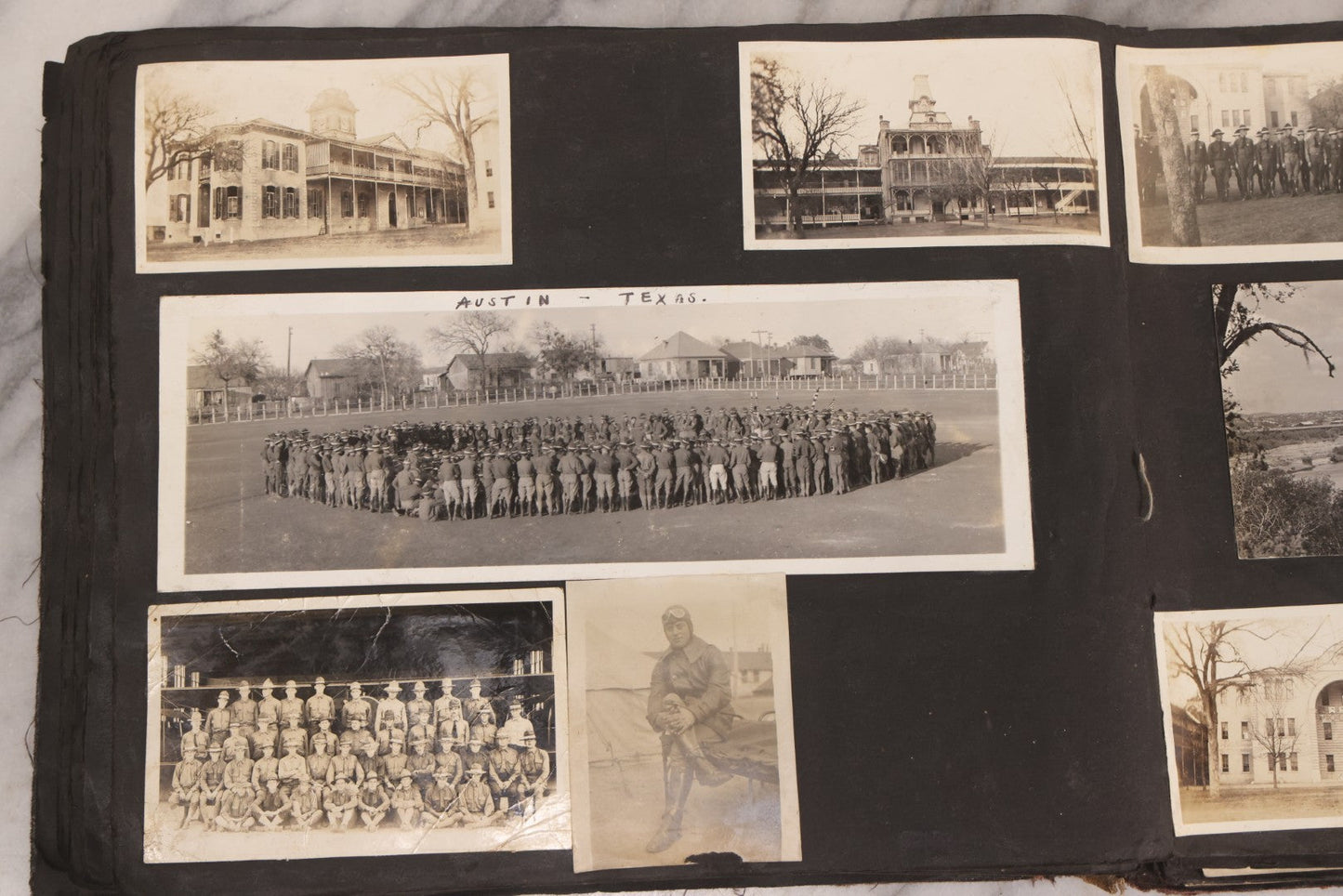 Lot 006 - Important Antique Snapshot Photo Album With 500+ Photographs Depicting American Life Leading Up To World War I, Ohio State University 1913, Great Flood Of 1913, Camp Taliaferro Flight Training, And European Service 1918