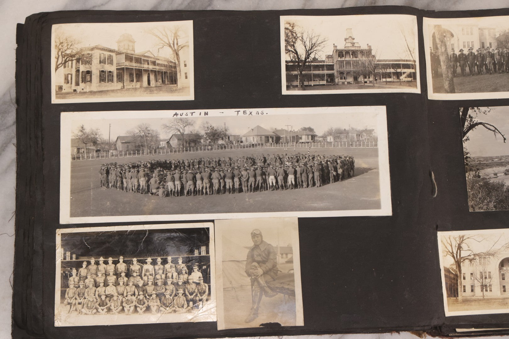 Lot 006 - Important Antique Snapshot Photo Album With 500+ Photographs Depicting American Life Leading Up To World War I, Ohio State University 1913, Great Flood Of 1913, Camp Taliaferro Flight Training, And European Service 1918