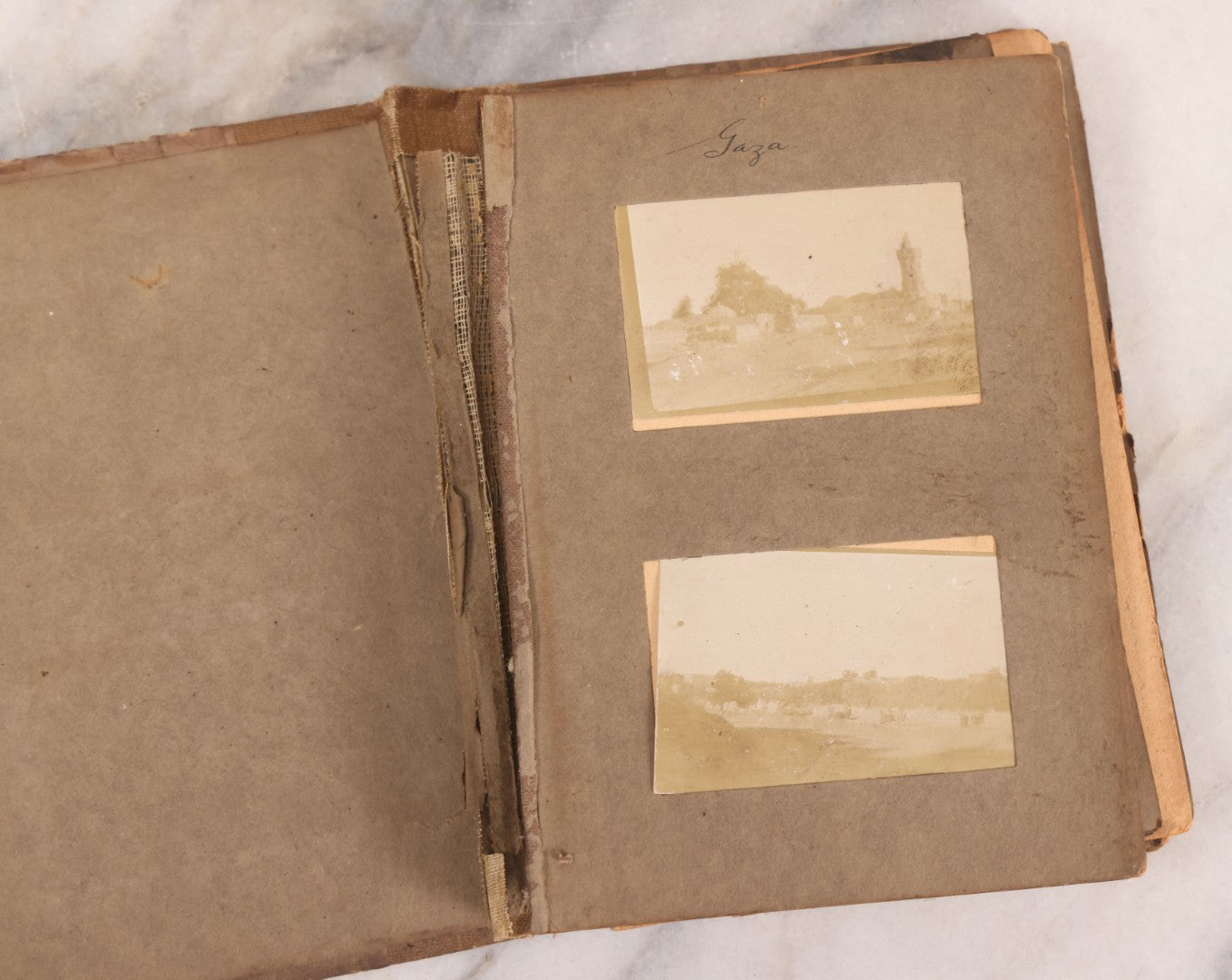 Lot 007 - Antique Early Twentieth Century Photo Album Depicting Middle East And Holy Land Military Scenes, Likely World War I Sinai And Palestine Campaign, Including Gaza, Lebanon, Jordan Valley, Suez Canal, British Destroyers, And Prisoners