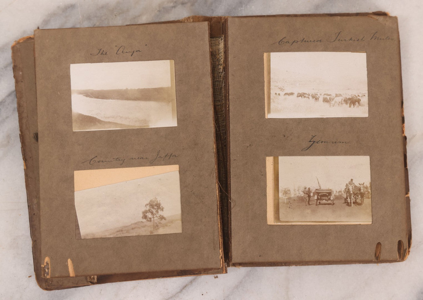 Lot 007 - Antique Early Twentieth Century Photo Album Depicting Middle East And Holy Land Military Scenes, Likely World War I Sinai And Palestine Campaign, Including Gaza, Lebanon, Jordan Valley, Suez Canal, British Destroyers, And Prisoners
