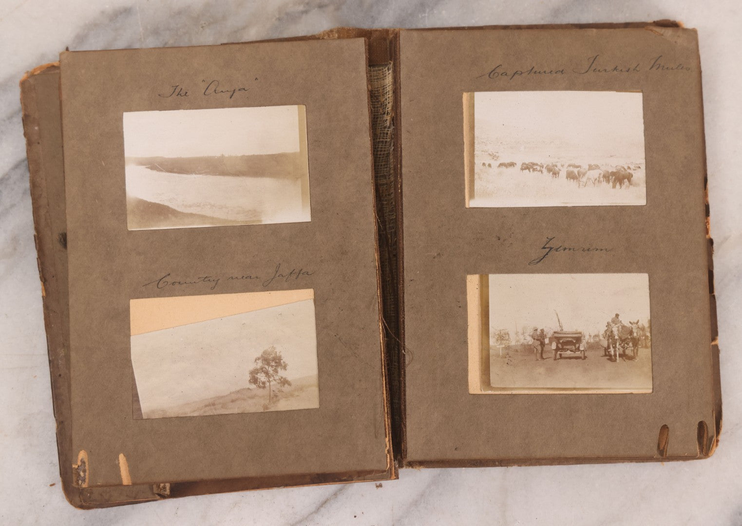 Lot 007 - Antique Early Twentieth Century Photo Album Depicting Middle East And Holy Land Military Scenes, Likely World War I Sinai And Palestine Campaign, Including Gaza, Lebanon, Jordan Valley, Suez Canal, British Destroyers, And Prisoners