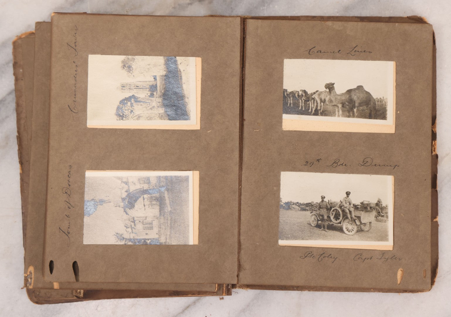 Lot 007 - Antique Early Twentieth Century Photo Album Depicting Middle East And Holy Land Military Scenes, Likely World War I Sinai And Palestine Campaign, Including Gaza, Lebanon, Jordan Valley, Suez Canal, British Destroyers, And Prisoners
