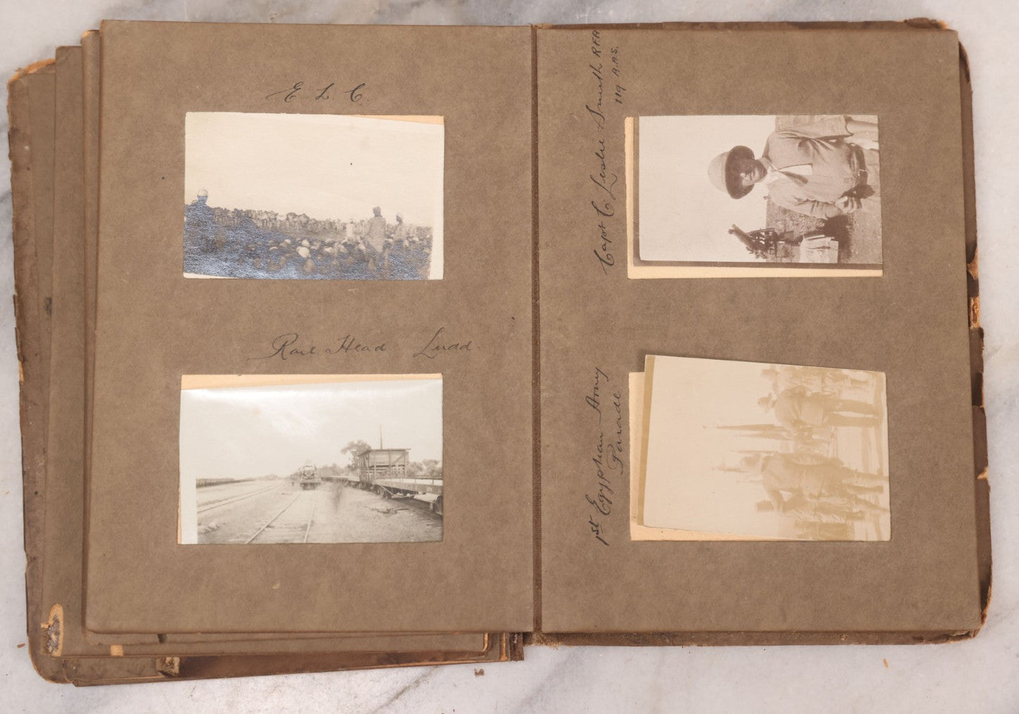 Lot 007 - Antique Early Twentieth Century Photo Album Depicting Middle East And Holy Land Military Scenes, Likely World War I Sinai And Palestine Campaign, Including Gaza, Lebanon, Jordan Valley, Suez Canal, British Destroyers, And Prisoners