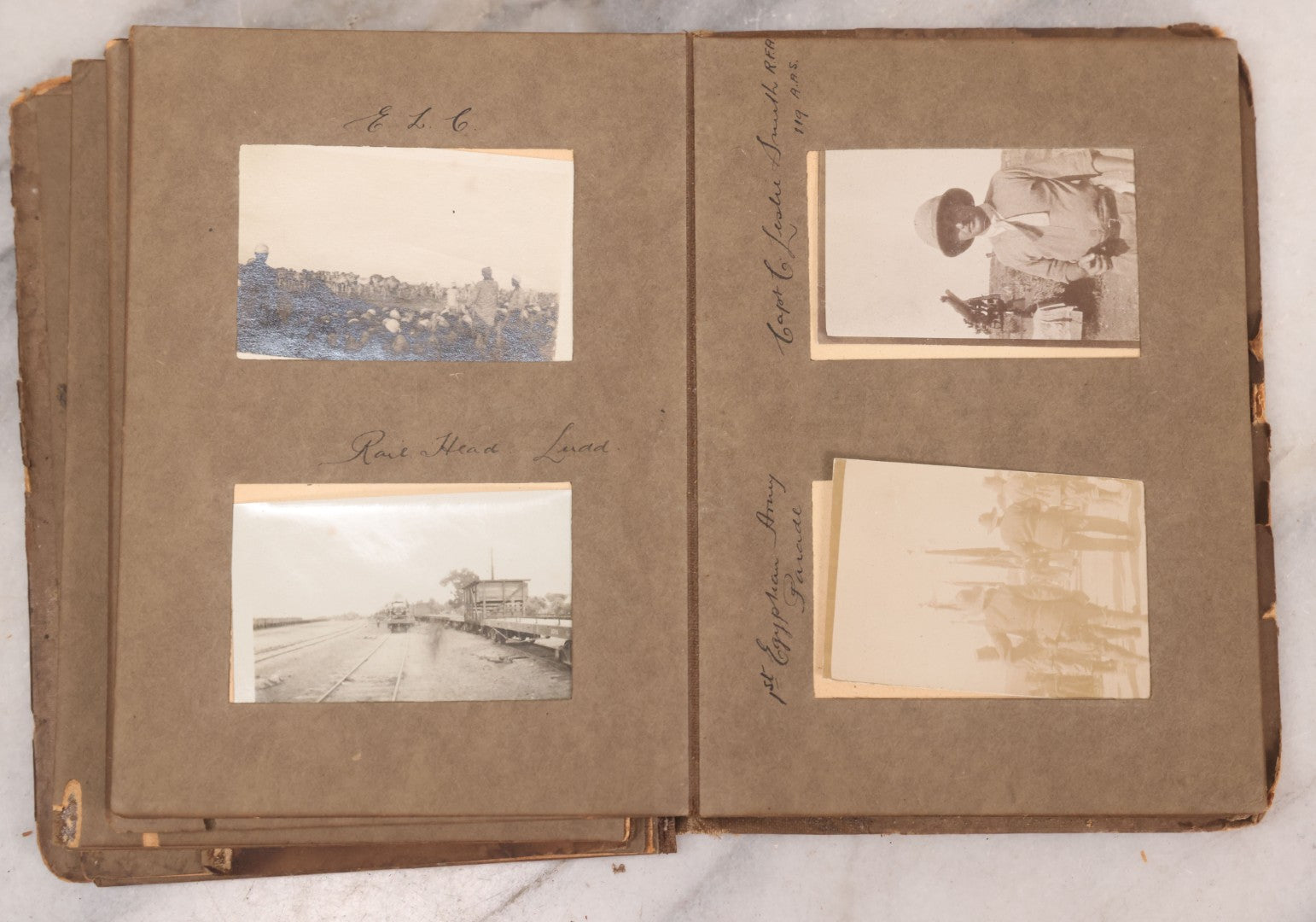 Lot 007 - Antique Early Twentieth Century Photo Album Depicting Middle East And Holy Land Military Scenes, Likely World War I Sinai And Palestine Campaign, Including Gaza, Lebanon, Jordan Valley, Suez Canal, British Destroyers, And Prisoners