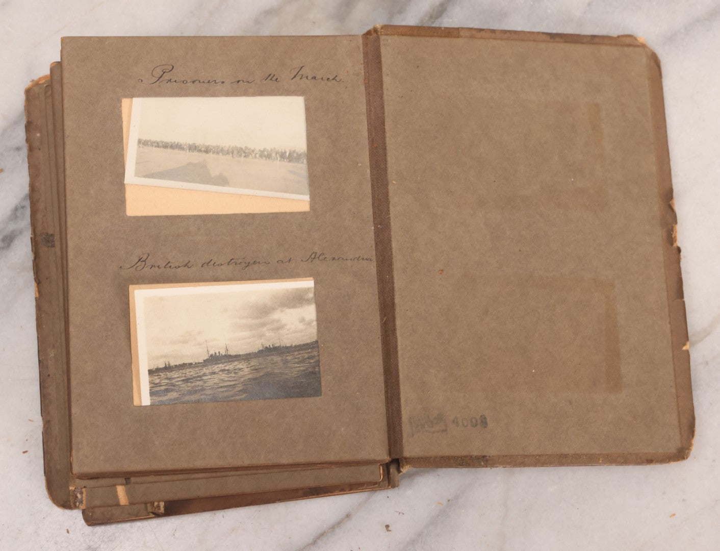 Lot 007 - Antique Early Twentieth Century Photo Album Depicting Middle East And Holy Land Military Scenes, Likely World War I Sinai And Palestine Campaign, Including Gaza, Lebanon, Jordan Valley, Suez Canal, British Destroyers, And Prisoners