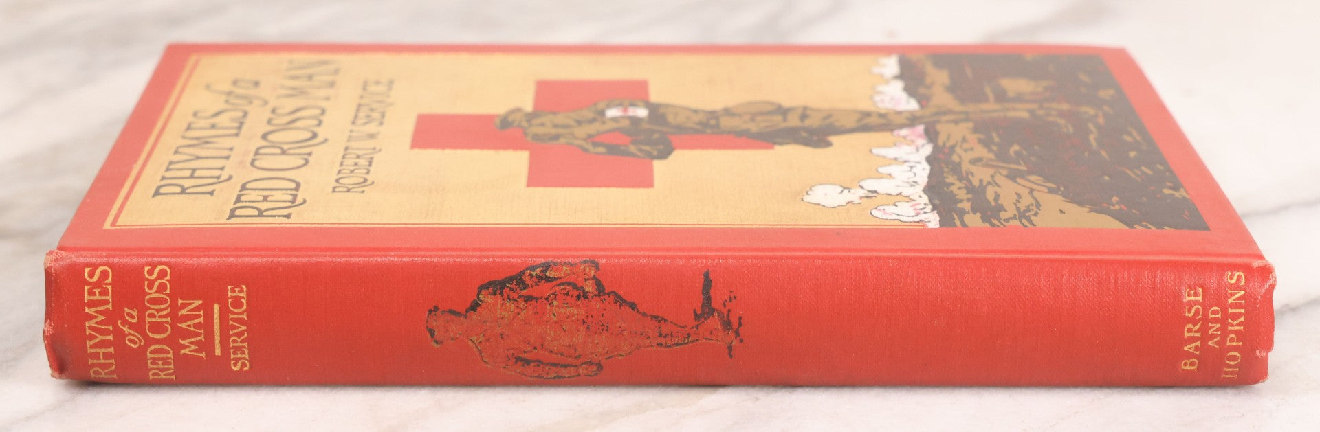 Lot 008 - "Rhymes Of A Red Cross Man" Antique World War I Poetry Book By Robert W. Service, Illustrated By Charles L. Wrenn, Published By Barse & Hopkins, New York, Circa 1919