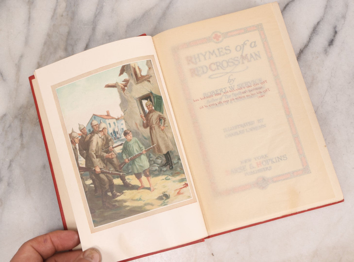 Lot 008 - "Rhymes Of A Red Cross Man" Antique World War I Poetry Book By Robert W. Service, Illustrated By Charles L. Wrenn, Published By Barse & Hopkins, New York, Circa 1919