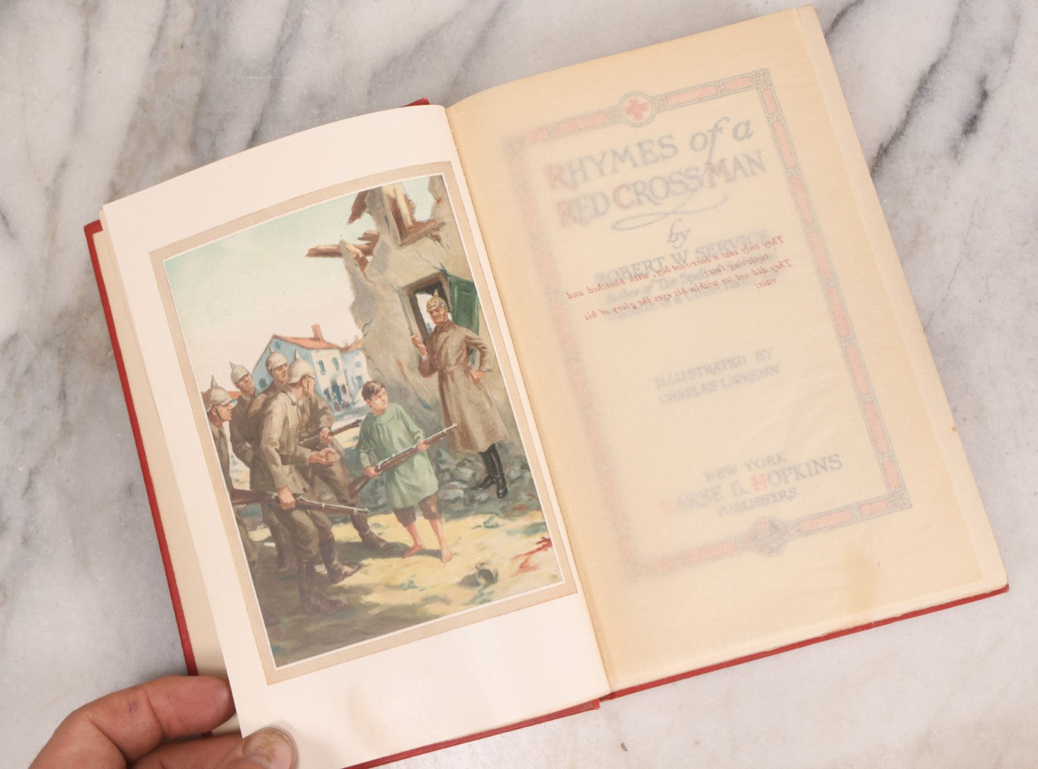 Lot 008 - "Rhymes Of A Red Cross Man" Antique World War I Poetry Book By Robert W. Service, Illustrated By Charles L. Wrenn, Published By Barse & Hopkins, New York, Circa 1919