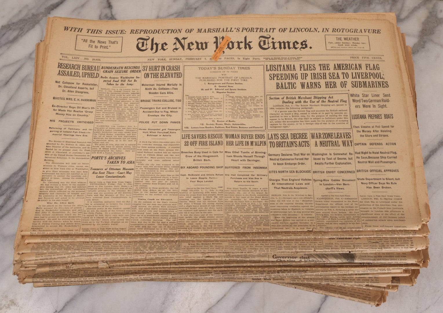 Lot 009 - Grouping Of Approximately 60 Antique New York Times Newspapers From 1914-1915 With Front Page World War I Headlines