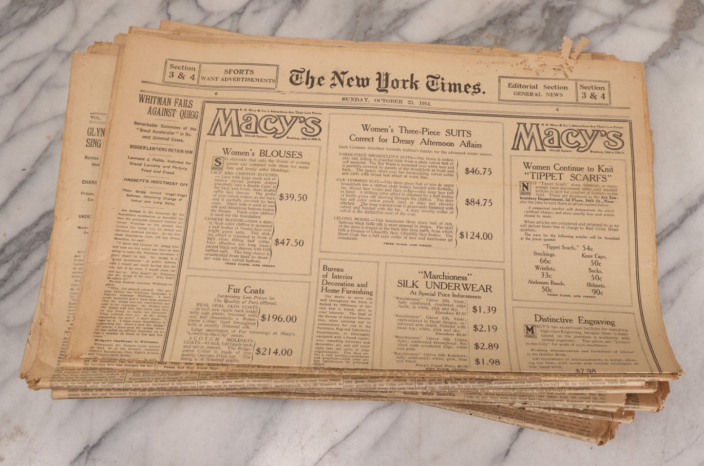 Lot 009 - Grouping Of Approximately 60 Antique New York Times Newspapers From 1914-1915 With Front Page World War I Headlines