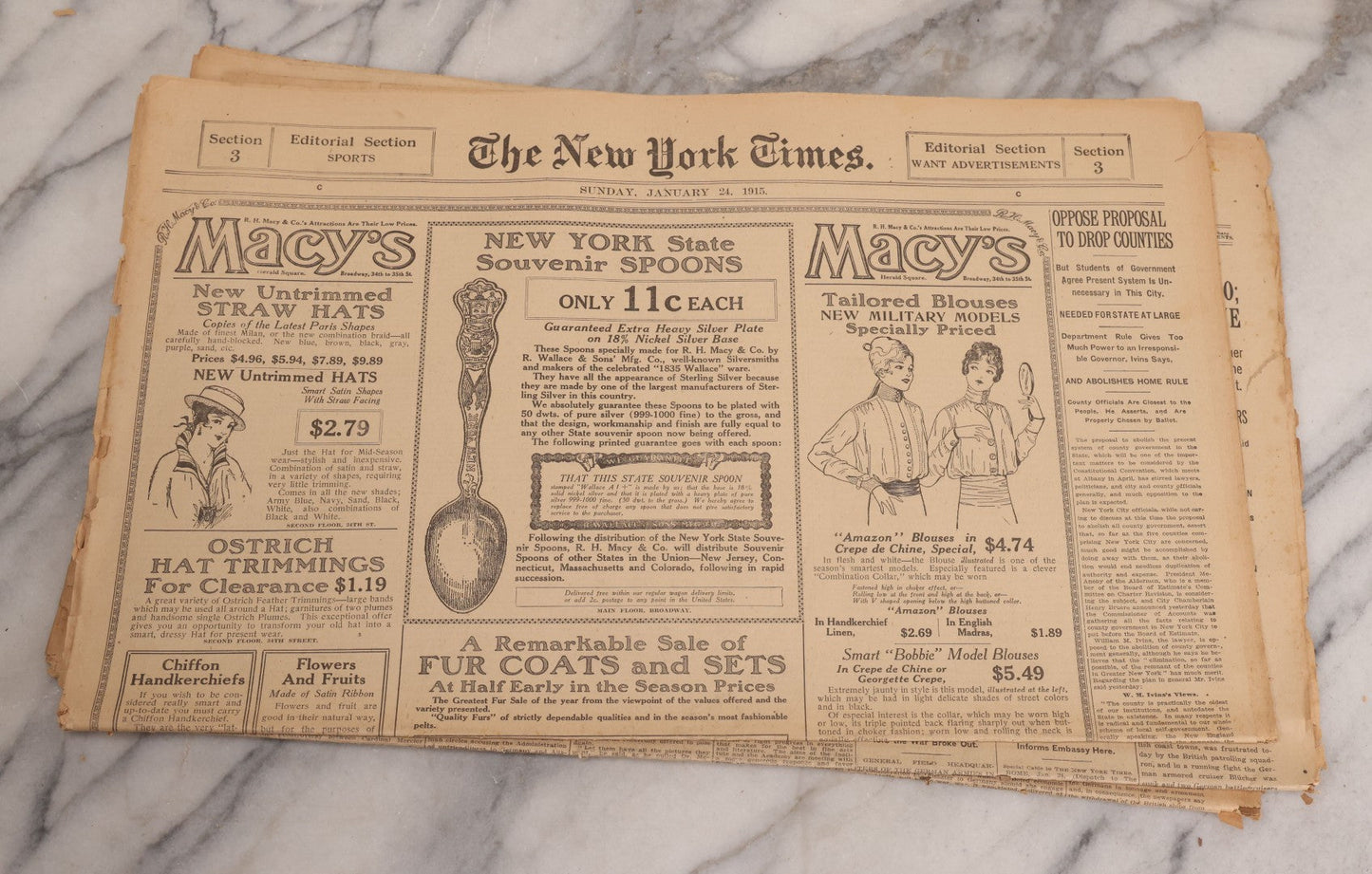 Lot 009 - Grouping Of Approximately 60 Antique New York Times Newspapers From 1914-1915 With Front Page World War I Headlines