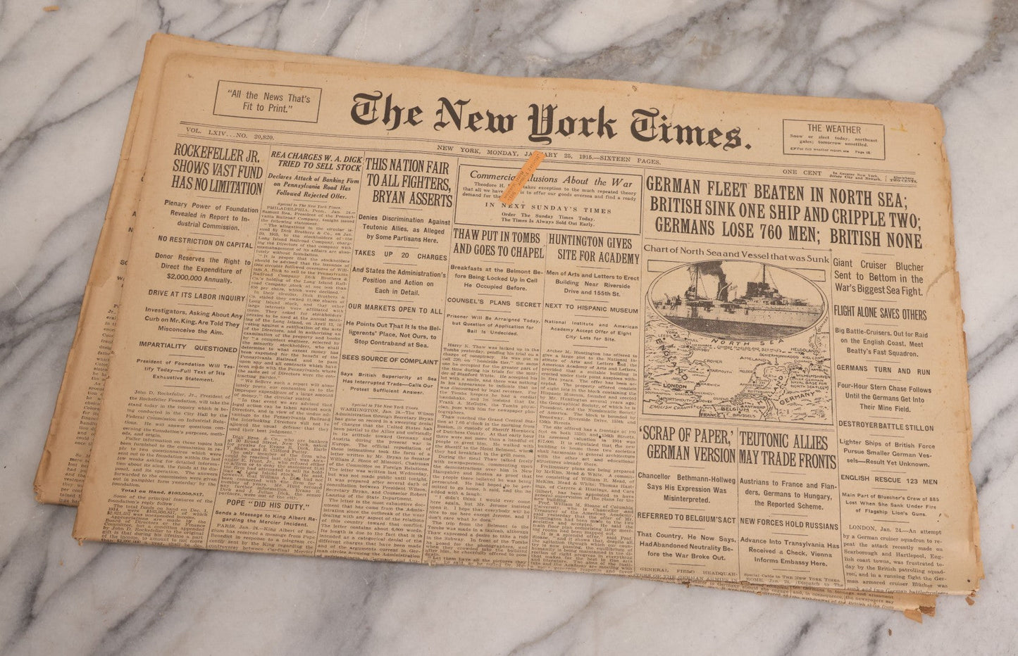 Lot 009 - Grouping Of Approximately 60 Antique New York Times Newspapers From 1914-1915 With Front Page World War I Headlines