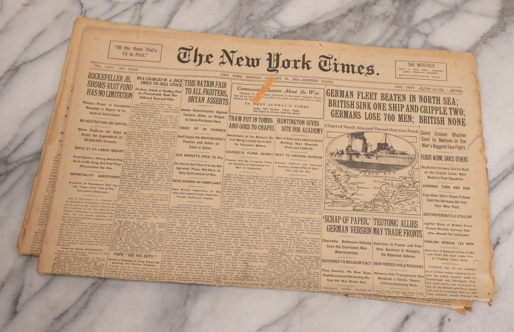 Lot 009 - Grouping Of Approximately 60 Antique New York Times Newspapers From 1914-1915 With Front Page World War I Headlines