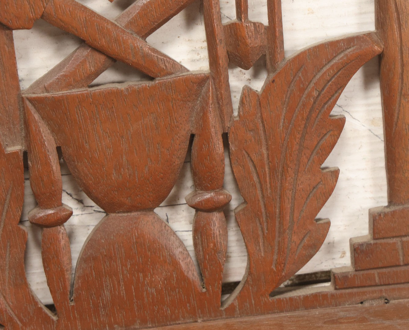 Lot 010 - Vintage Carved Wooden Masonic Folding Wall Shelf With Square And Compass, Columns, Arch, And Acanthus Leaf Motifs, 11-1/4" x 19"