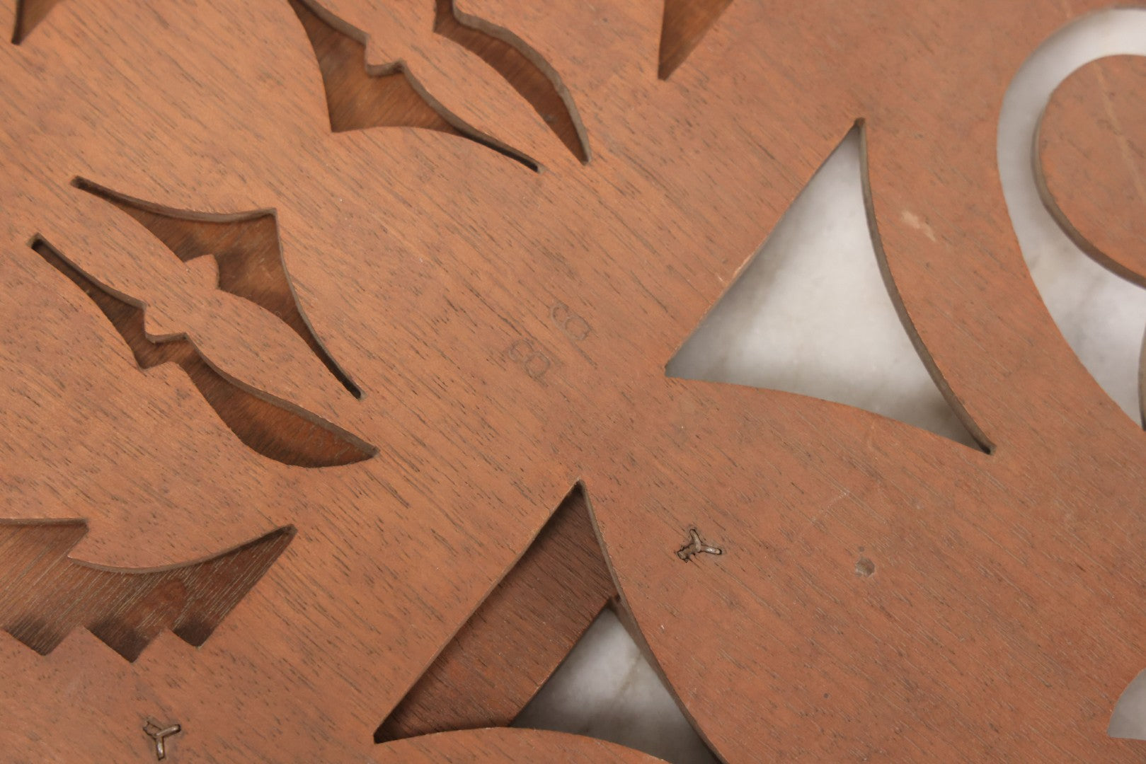 Lot 010 - Vintage Carved Wooden Masonic Folding Wall Shelf With Square And Compass, Columns, Arch, And Acanthus Leaf Motifs, 11-1/4" x 19"