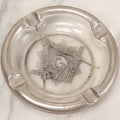 Lot 012 - Vintage Masonic Glass Ashtray With Silver Colored Overlay And Square And Compass Design, 6" Diameter