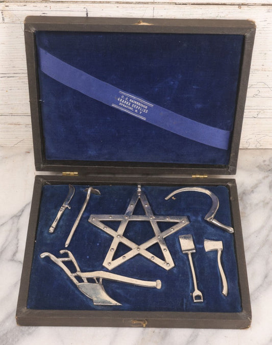Lot 013 - Vintage Ceremonial Fraternal Grange Ornaments In Custom Case, Manufactured By C.J. Bainbridge Grange Supplies, Syracuse, New York
